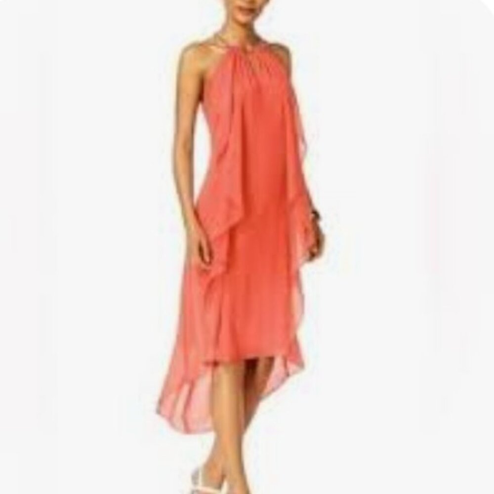Thalia Sodi Coral Chain Halter Asymmetrical Dress L - Picture 1 of 10